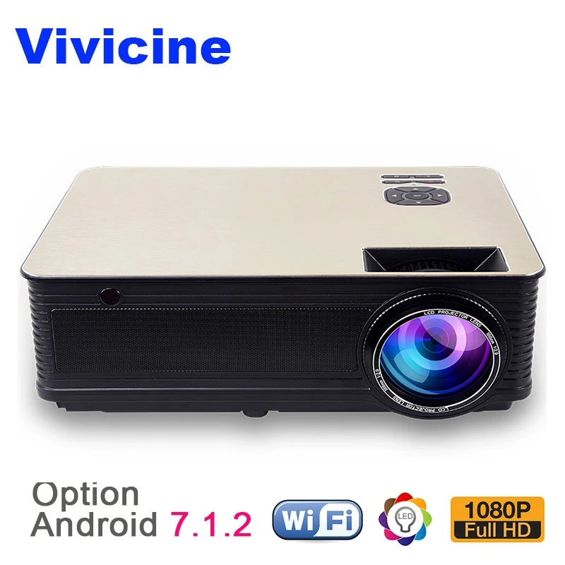 VIVICINE Home Theater HD Projector,5500Lumens Android 7.1 WiFi Bluetooth Optional, Support 1080p LED Video Game Projector Beamer