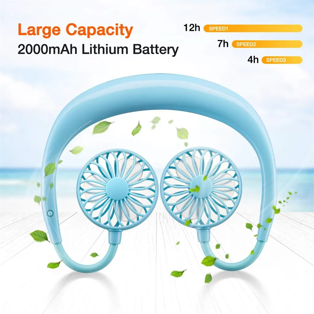 Портативный usb-вентилятор перезаряжаемый шейный ремень ленивый шейный Подвесной Стиль двойной вентилятор охлаждения супер сильный ветер спортивный мини ручной вентилятор