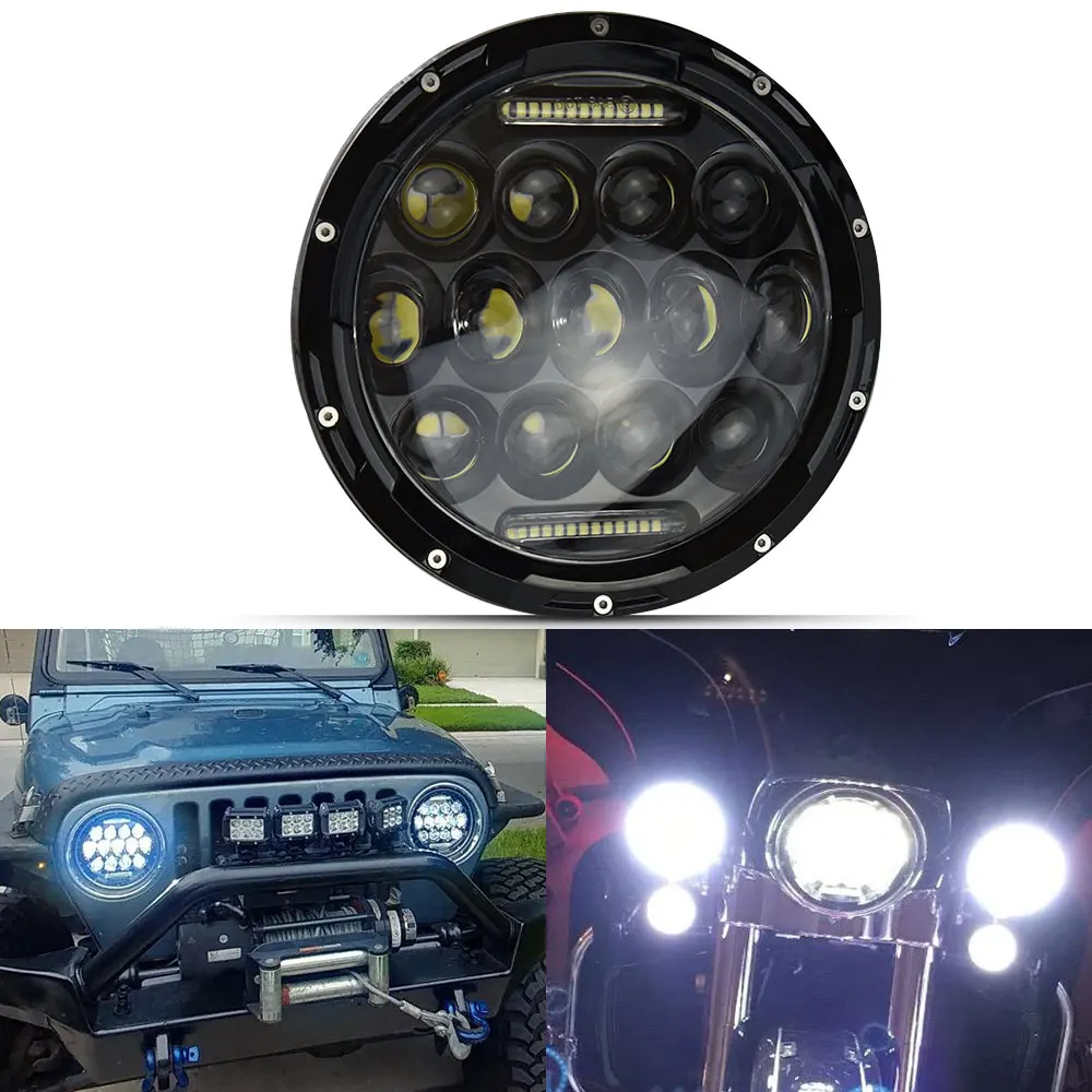 75W 7inch Led Headlight Offroad H4 Angel Eye Hi/Lo Beam DRL Auto