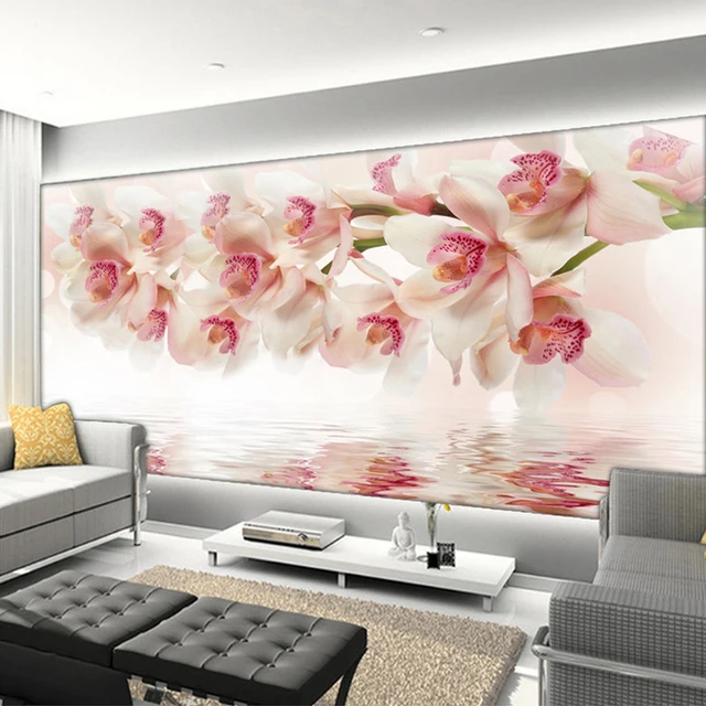 simple living room with tv casual custom mural wallpaper 3d beautiful orchid flowers fresco modern simple living room tv sofa backdrop wall simple living room with tv casual custom mural wallpaper 3d beautiful orchid flowers fresco modern simple living room tv sofa backdrop wall