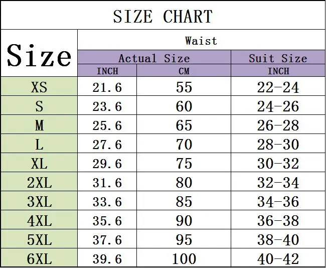 Waist Training Corset Size Chart