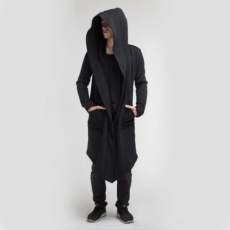 Мужская куртка с капюшоном, Длинная толстовка в готическом стиле ниндзя, панк - Цвет: Черный