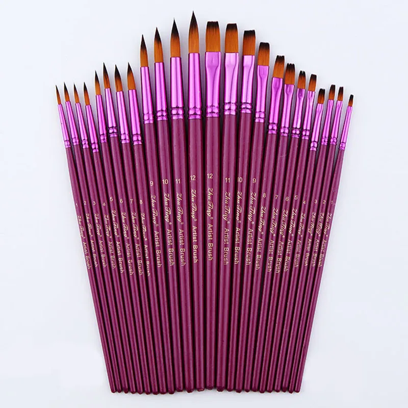 

12/24PCS Artist Different Size Fine Nylon Hair Paint Brush Set for Watercolor Acrylic Oil Painting Brushes Drawing Art Supplies