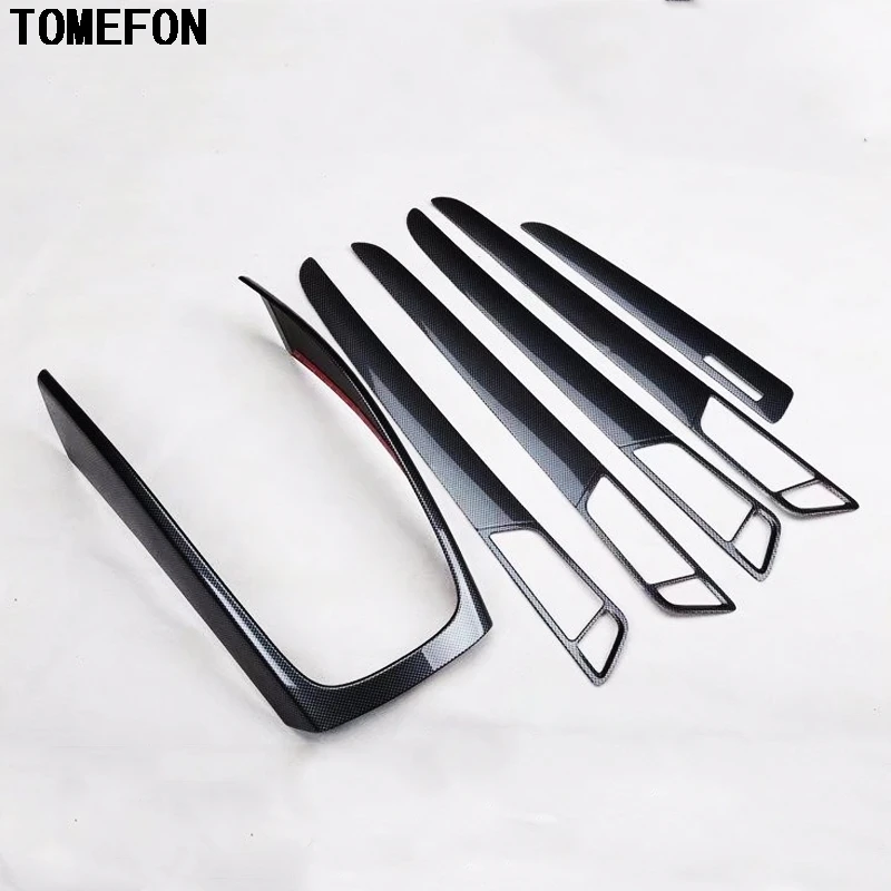 TOMEFON de plástico ABS delantero de fibra de carbono de Shif Panel Frame 4 de la manija de la Puerta de Interior de piezas para Audi Q5 2013 -2016