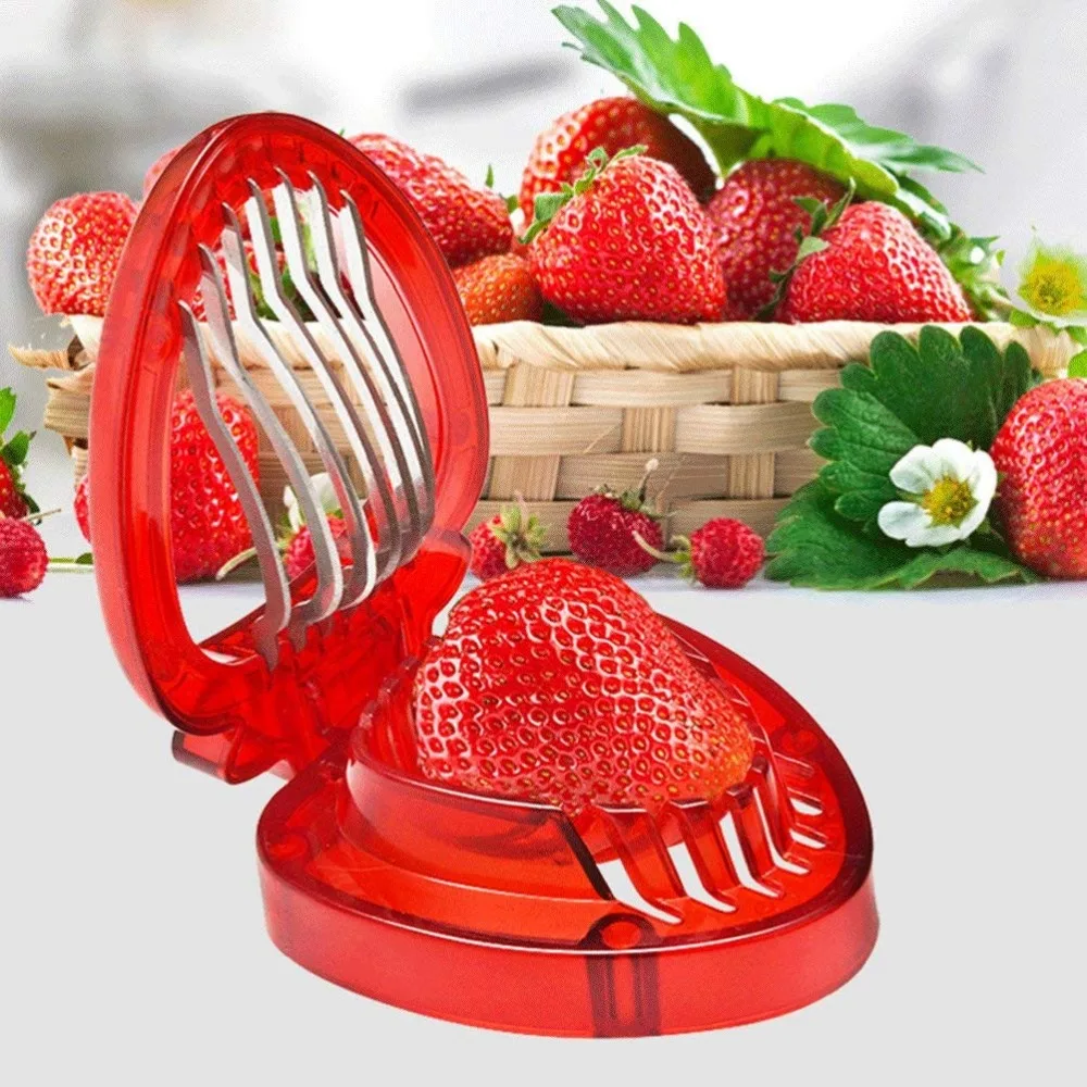 1 pc Red Strawberry Slicer Plastic Fruit Carving Tools Salad Cutter