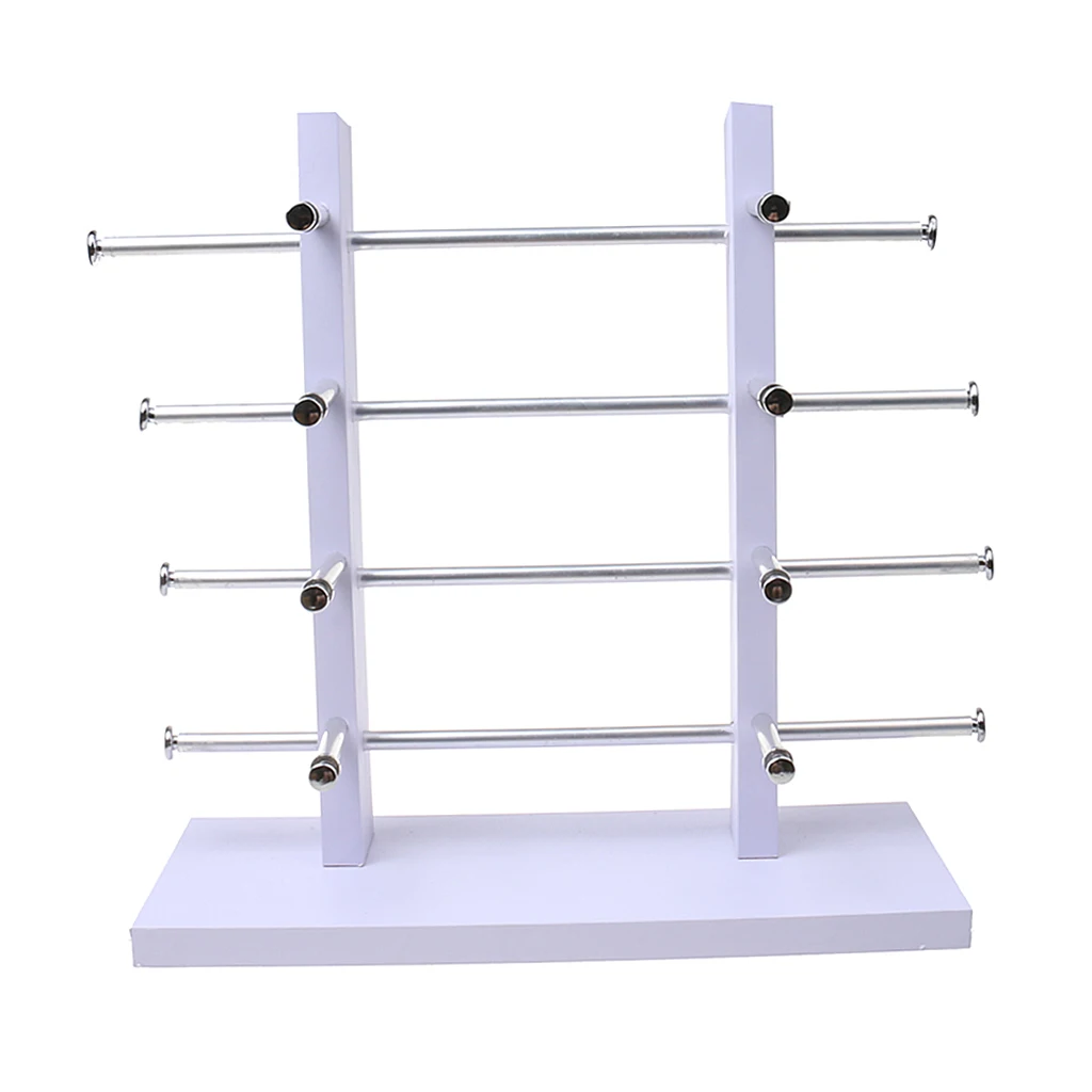 4-Layer Sunglasses Eyeglasses Display Wooden Frame Rack Stand Holder Organizer Finger Ring Wedding Band Display -White