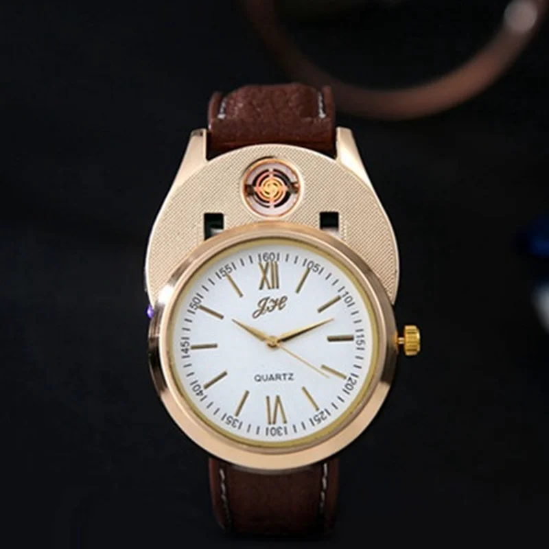 

2 In 1 Rechargeable USB Watch Lighter Electronic Cigarette Lighter USB Charge Flameless Cigar Wrist Watches Lighter Gift for Men