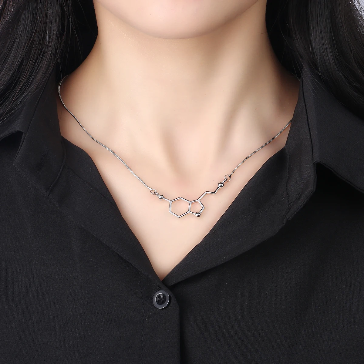 Charming Geometric Pendant Necklace Shellhard Unique Serotonin Molecule Chemistry Long Choker Necklaces For Unisex Jewelry