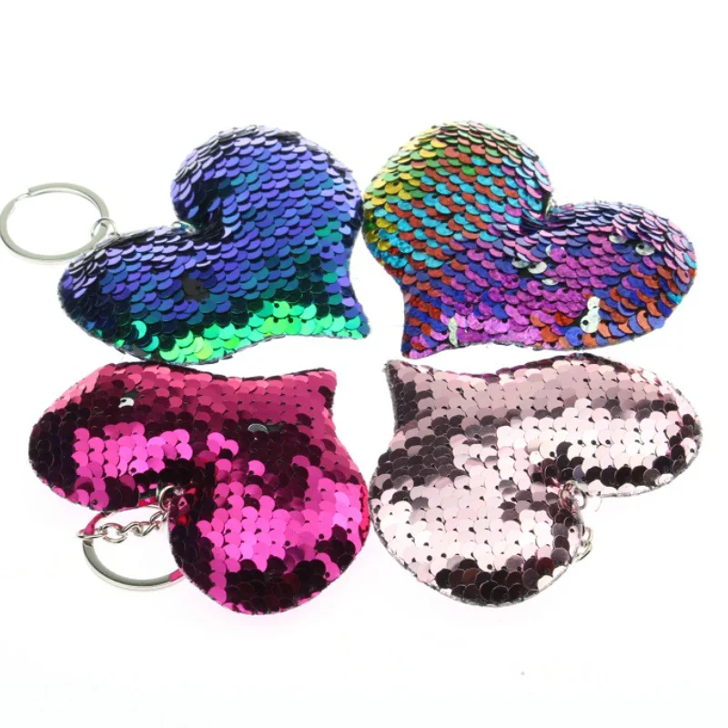 

Luxury Cute Heart Keychain Glitter Sequins Key Ring for Women Handbag Purse Pendants Holder Keyring Porte Clef Llaveros D274