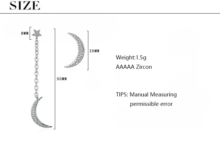Anenjery, 925 пробы, серебряные, циркониевые, звезда, луна, асимметричные серьги с кисточками для женщин, S-E734