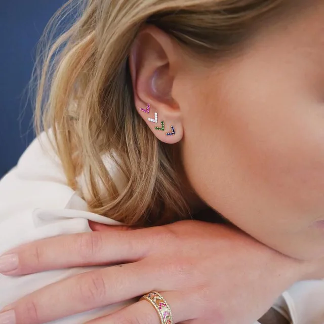 Vermeil 925 Стерлинговое Серебро cz Сердце Стрелка серьги-гвоздики красный синий зеленый белый cz подарок подруге Элегантные Простые изысканные украшения