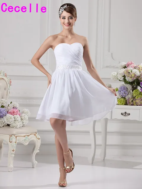 Simple White Short Chiffon Bridesmaid Dresses Informal Knee Lengh ...