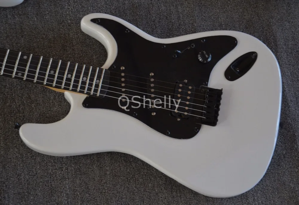 Высокое качество QShelly Пользовательские Белый Charvel San Dimas Ольха тела черное дерево гриф струны через наклонные звукосниматели электрогитары