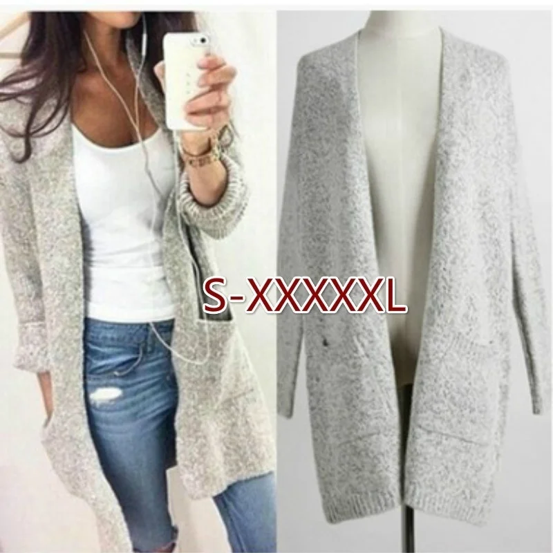 

2018 Spring Autumn Fashion Women Long Sleeve Loose Knitting Cardigan Sweater Women Knitted Female Cardigan Pull Femme 5XL Gray