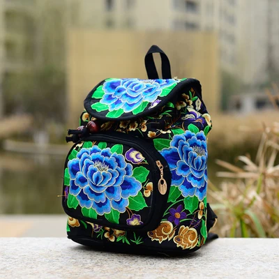 Национальный тренд, тканевый этнический рюкзак с вышивкой, дизайн, китайский женский рюкзак с вышитым цветочным принтом, Mochila - Цвет: Pattern 1 Blue