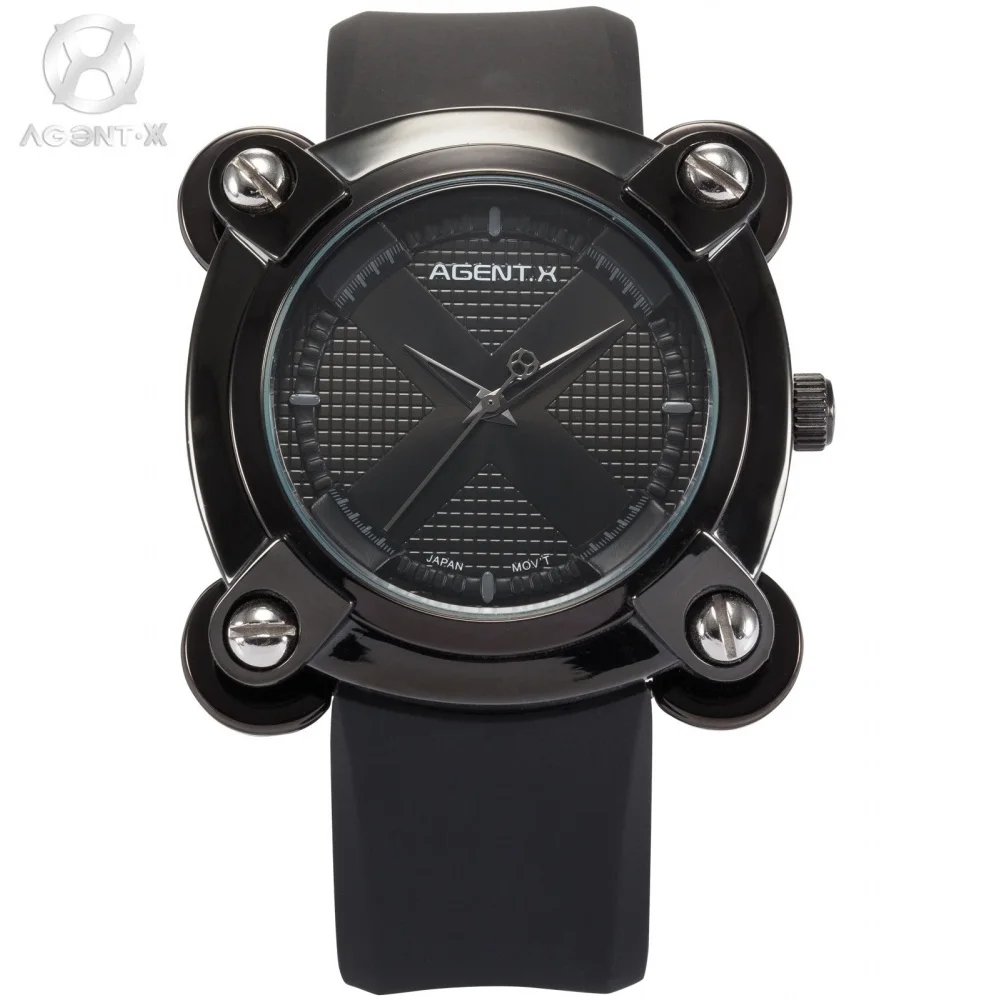 

AGENTX Brand Black Sport Watch X Design Square Screw Analog Silicone Strap Relogio Quartz Clock Male Men Military Watch / AGX047