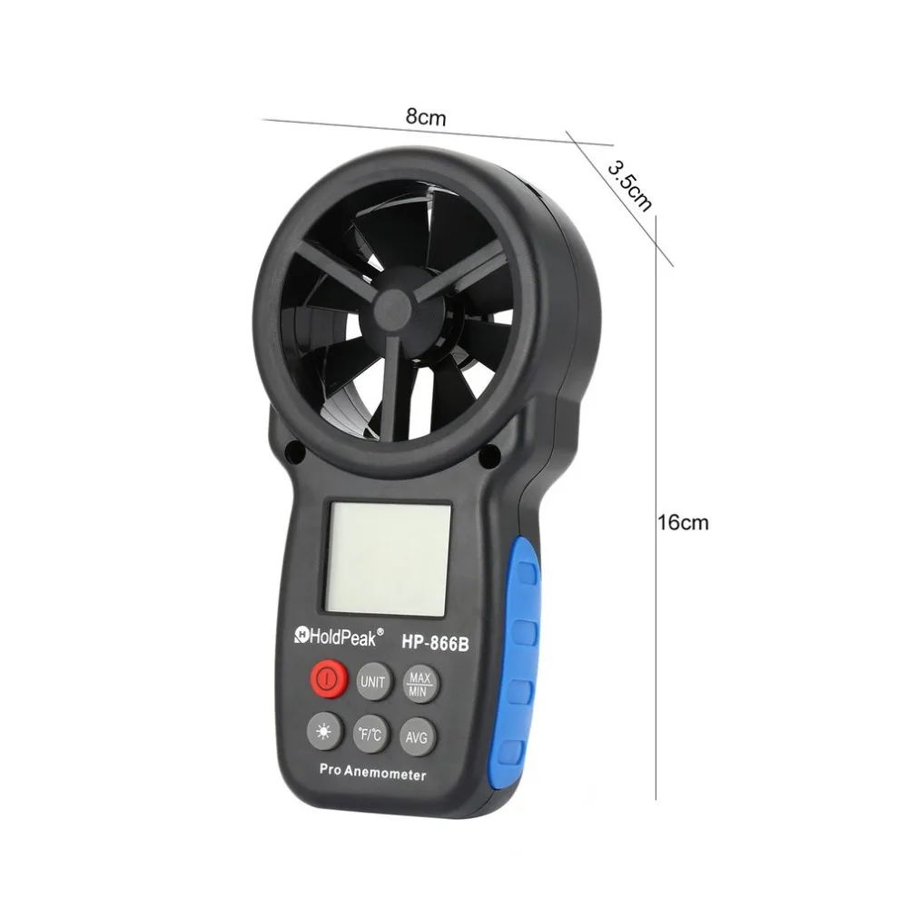 Скорость измерения объема воздуха MeterHoldPeak HP-866B Мини ЖК Многофункциональный ручной цифровой анемометр электронный Ветер