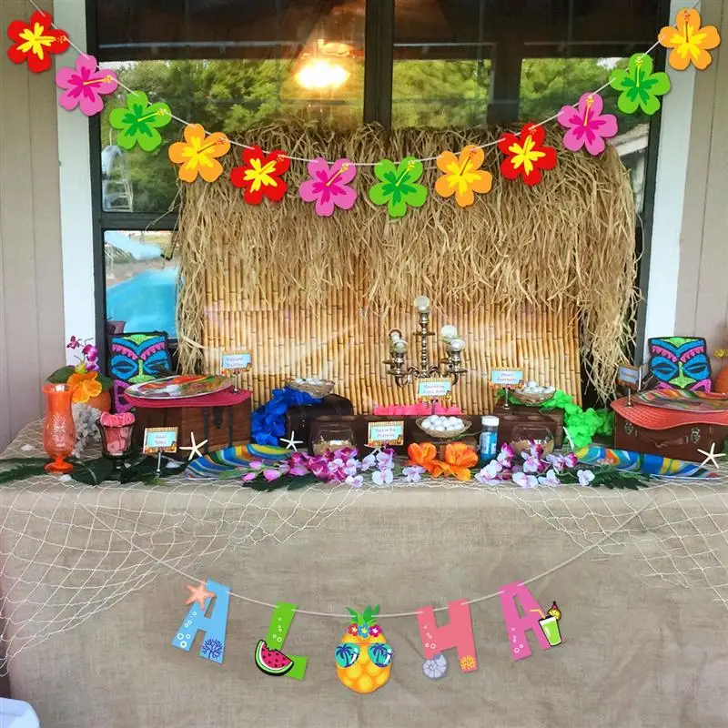 

Summer ALOHA Banners Flowers Bunting Garland Backdrop Prop Decoration for Summer Luau Tropical Hawaiian Birthday Party Supplies