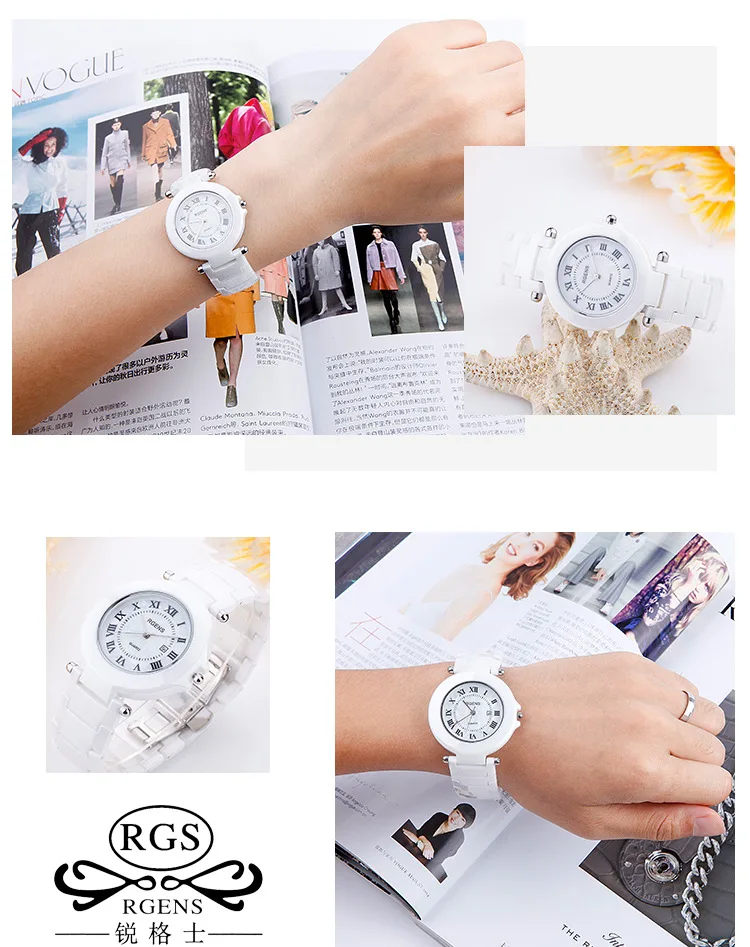 GRENS,, настоящая керамика, наручные часы, женские часы, кварцевые, белые, черные, женские наручные часы, повседневные, водонепроницаемые, номер 5509