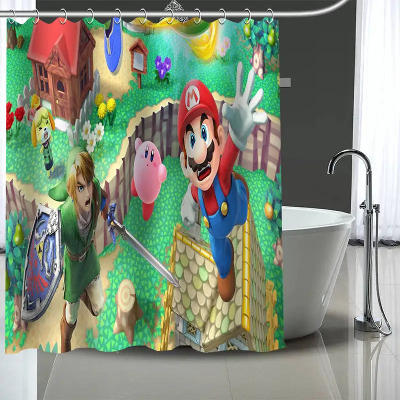Пользовательские Супер Марио BROS занавески для душа с пластиковыми крючками современная ткань для ванной украшения интерьера, шторы занавески s на заказ ваше изображение - Цвет: 8