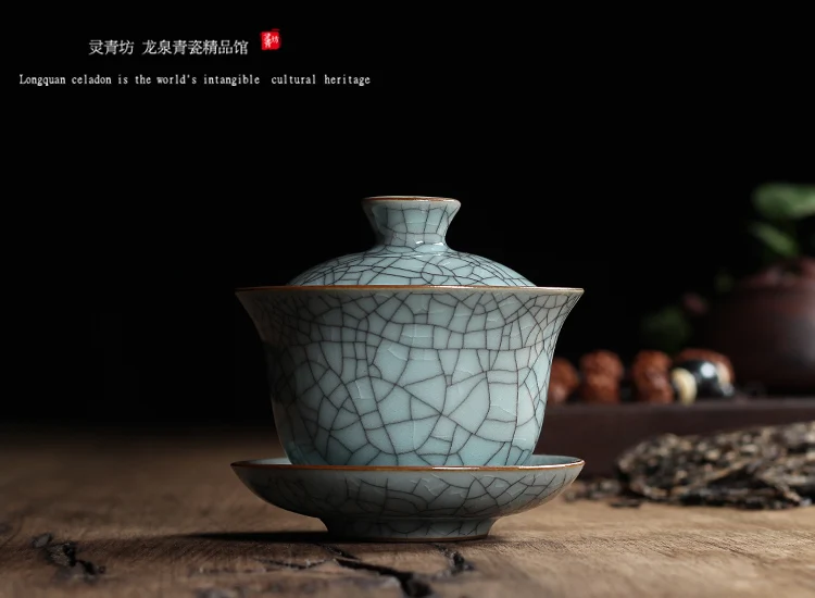 [GRANDNESS] Китайский Ge Kiln Longquan Celadon фарфоровая китайская гайвань чайные чашки и чаша керамическая 155 мл хрустящая глазурь чайник