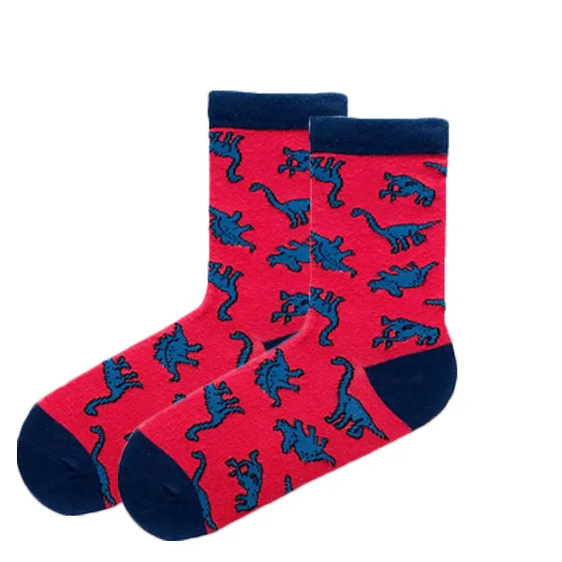 Носки с динозаврами из хлопка, 15 пар/лот, EU 36-40 - Цвет: Красный