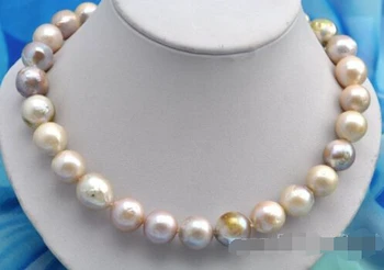 

shipping 17"15mm round baby pink purple reborn keshi pearl necklace
