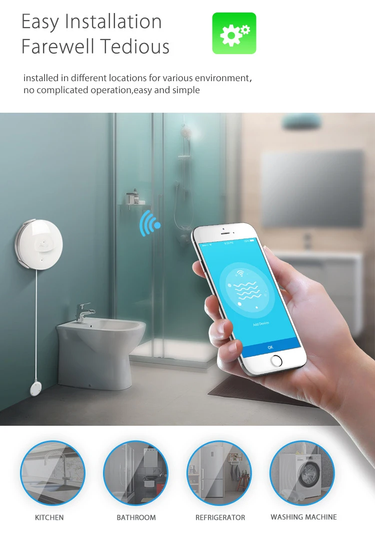 Смарт-датчик утечки воды с Wi-Fi SmartYIBA, приложение для контроля перелива воды, сигнализация, поддержка Amazom Alexa/Google Home и т. д