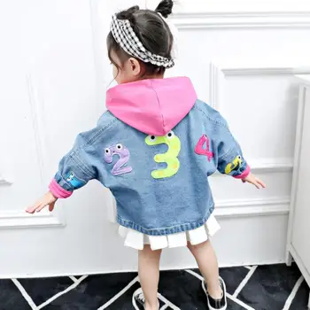 

Girls denim jackets 2019 spring autumn new fashion brand back letter embroidery coats children outerwear kids tops ws564