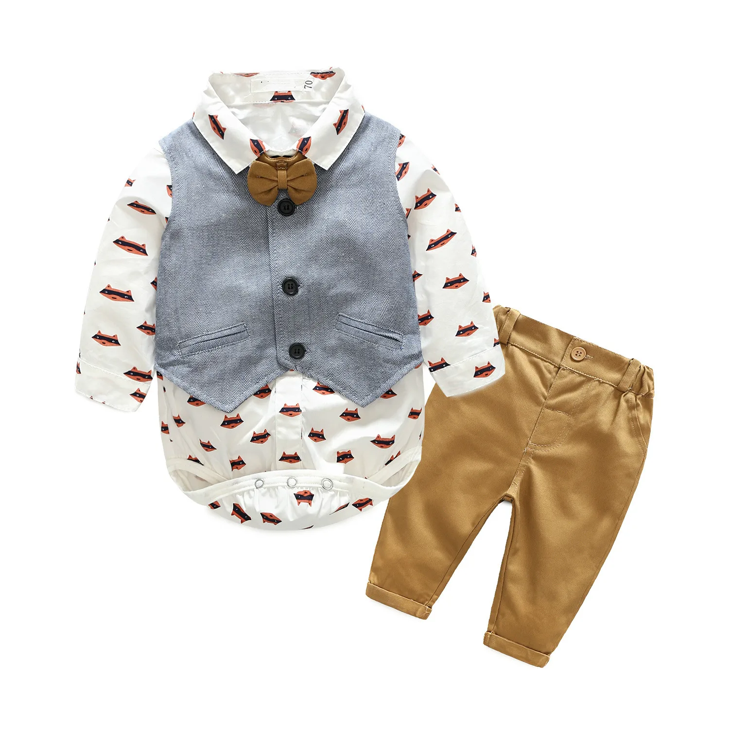 

New Gentleman Baby Clothes Long Sleeve Romper+Vest+Pants And Tie Party Baby Boys Clothes New Boys Clothing 3pcs/Set