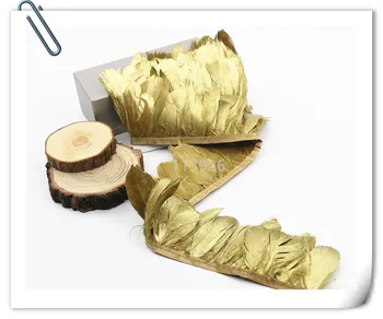 

New arrival! 10m/lot 2m long gold goose feather ribbon/strips/skirts natural Goose Feather plumes for DIY Crafts/jewelry making