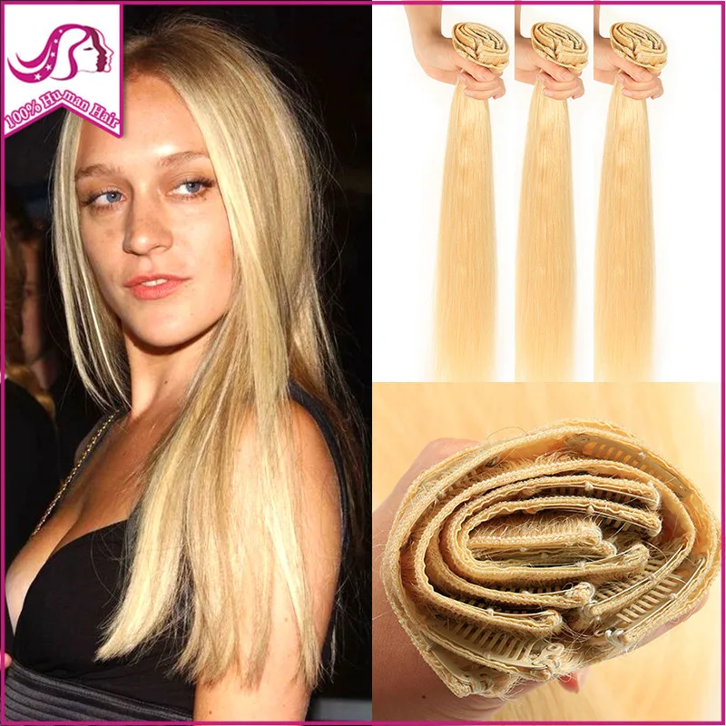 

Malaysian Clip In Hair Extensions 2Sets/Lot Blonde Human Hair Clip In Extensions Virgin Clip In Hair Extension Blond Color 613#