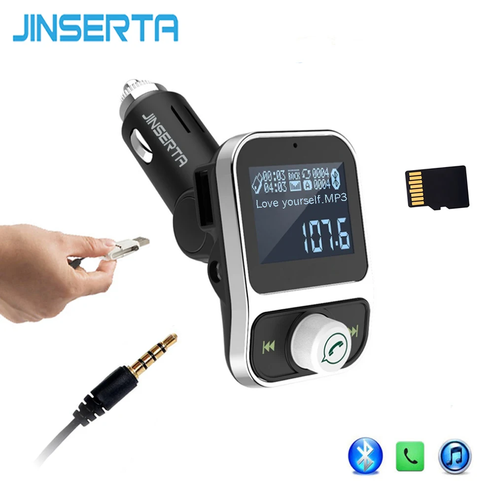 

JINSERTA Car MP3 Player Bluetooth FM transmitter Dual USB Charger Support Pendrive U Disk TF card AUX Audio Input Output