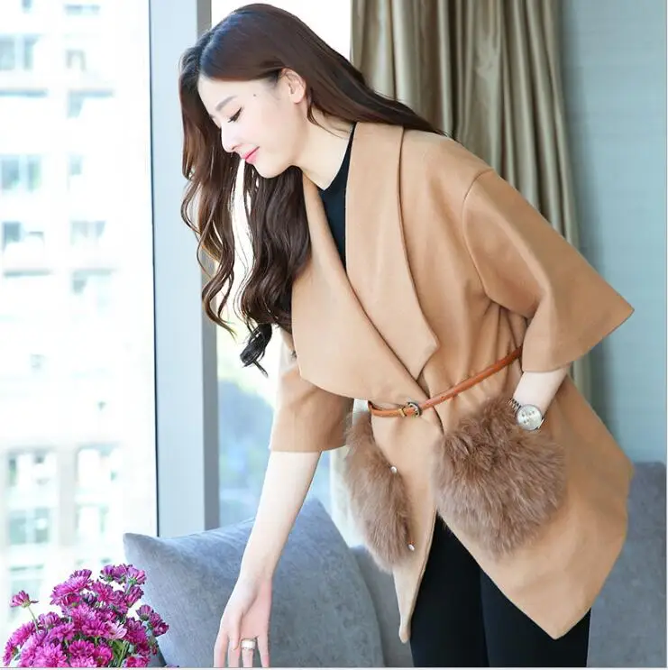 Осенне-зимняя Корейская версия тонкого лисьего меха плащ из шерсти мех толстый темперамент высокого класса пальто