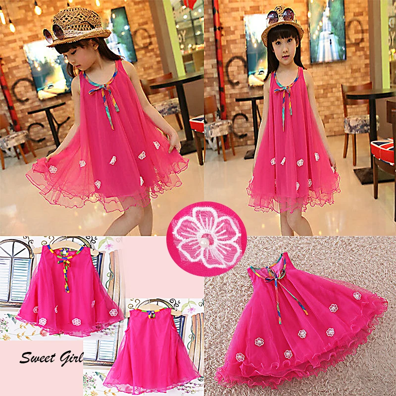 

Cute Summer Kids Baby Girl Dress Sleeveless Princess Party Pageant Flower Tulle Tutu Dress Casual Clothes 2-7Years