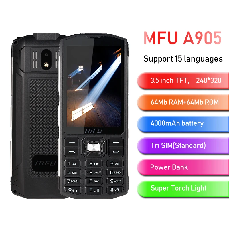 Прочный телефон MFU с функцией 2G большой дисплей 3 5 дюйма внешний аккумулятор 4000