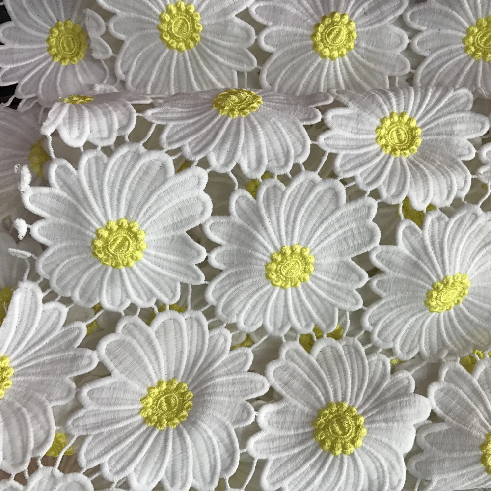 Buy Off White Yellow Daisy Guipure Lace Fabric By The