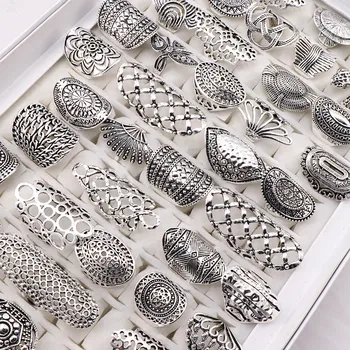 20pcs/Lots Mix Style Vintage Carved Flower Silver Plated Jewelry Rings