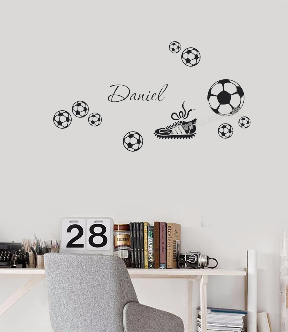 Football Shoes Custom Name Wall Stickers Personalized Soccer Shoes Decal Home Diy Decor Kids Room Removable Mural Poster Ea941 Wall Stickers Aliexpress