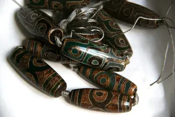 

Tibetant Agate high quality 25-40mm full strand natural Agate gemstone rice drum barrel evil Rustic Style Boho Chic Green brown