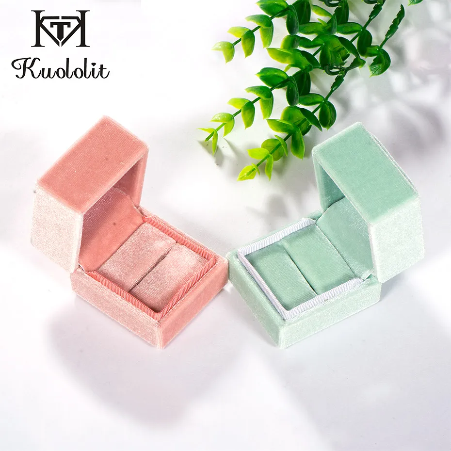 

Kuololit Velvet Rectangle Ring box for Women Handmade Ring Jewelry Box for Wedding Engagement Bridal Gift Pink Green Box Display
