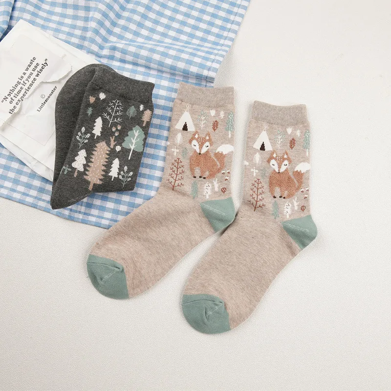 [PEONFLY] Winter Autumn 3D Animals Cartoon Socks Women FOX Foot prints Cotton Socks Floor Keep Warm High Qualit