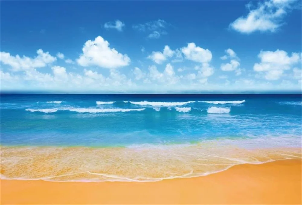 

Laeacco Tropical Summer Sea Waves Cloudy Blue Sky Scenic Photo Backgrounds Customized Photography Backdrops For Photo Studio