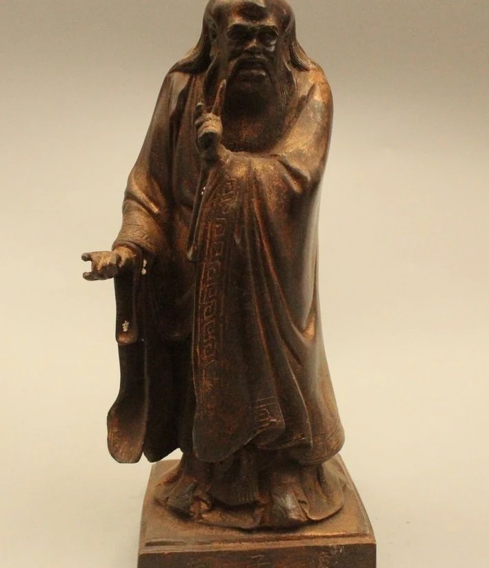 

10" Chinese Taoism Bronze Stand ideologist philosopher Li Erh Lao Zi Statue