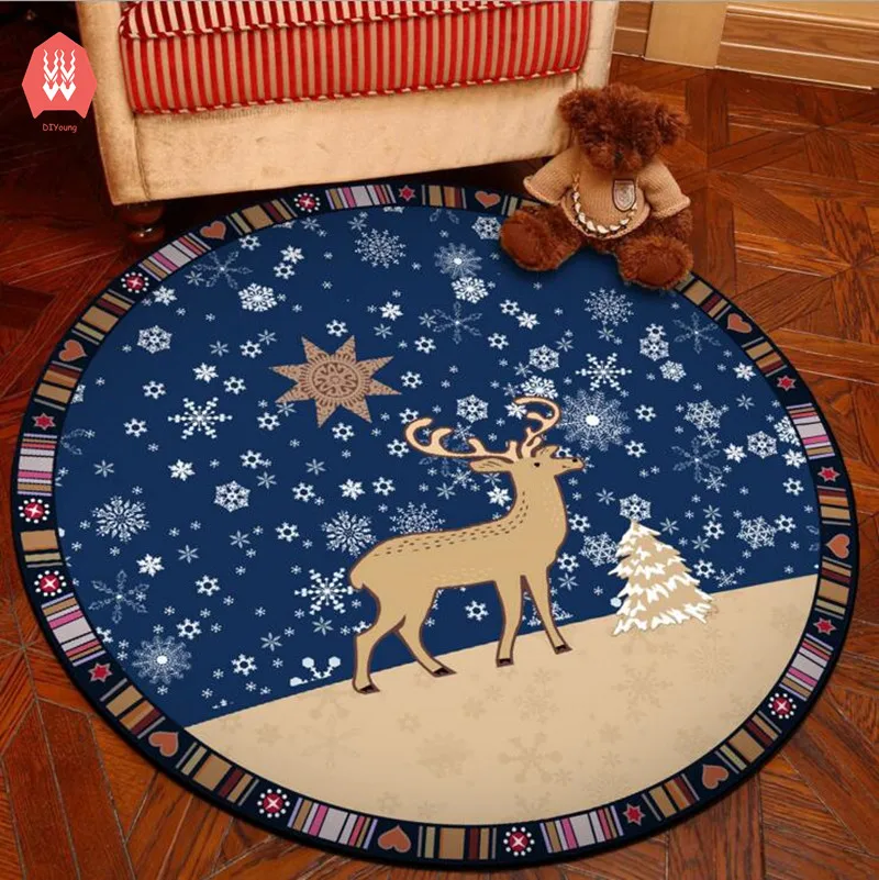 

Round Carpet Snow Elk Printed Soft Carpets Anti-slip Rugs Christmas Deer Computer Chair Mat Floor Mat for Home Kids Room