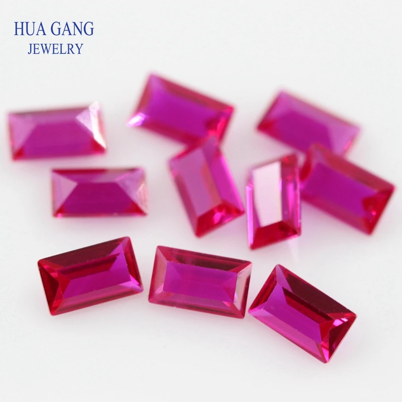 5# Ruby Synthetic Corundum Gems Stone Rose Red Stone Rectangle Shape Parallel Cut For Jewelry Size 1x2~5x7mm