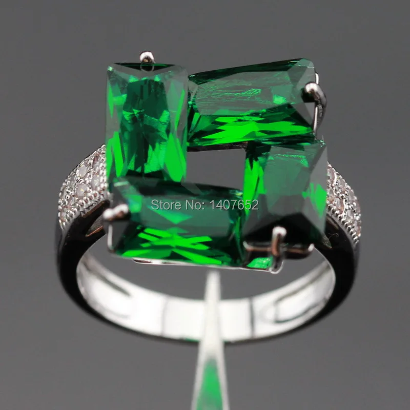 

Geometric Green Crystal White CZ Silver Color Rings For Women Jewelry Free Gift Box