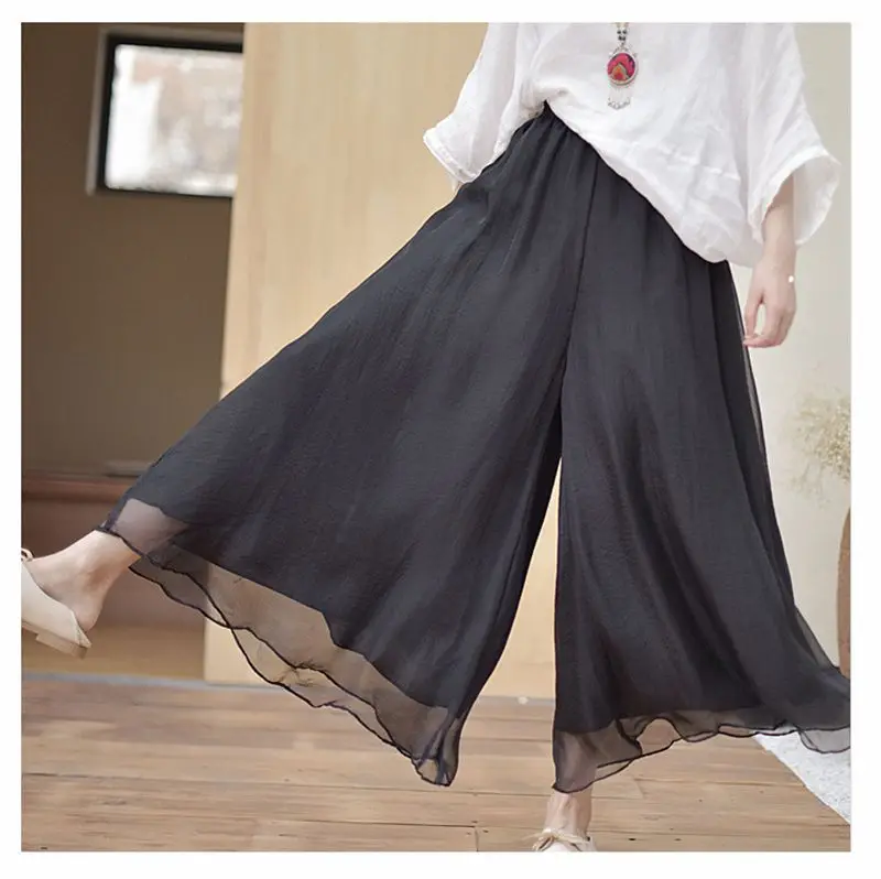 Женские винтажные Широкие штаны в китайском стиле, женские повседневные свободные штаны из хлопка и льна с высокой талией, летние штаны, PA34