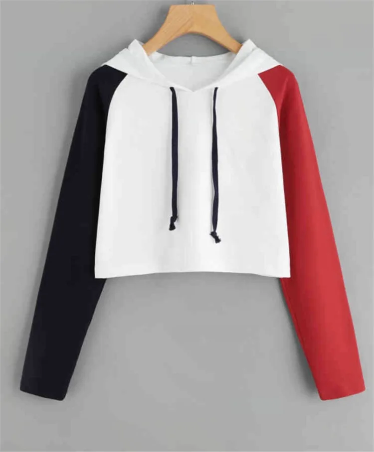 Mr.nut new spring and autumn hooded long sleeve color matching casual wild short Women's sports hoodies Mr.nut new spring and autumn hooded long sleeve color matching casual wild short Women's sports hoodies