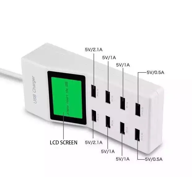 Fast Shipping LCD 45W 8 Port Smart USB Charger Hub with Charging Station USB Wall Travel Charger for Smartphone Tablets